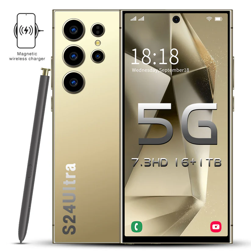Galaxy S24 Ultra color titanio dorado con S Pen