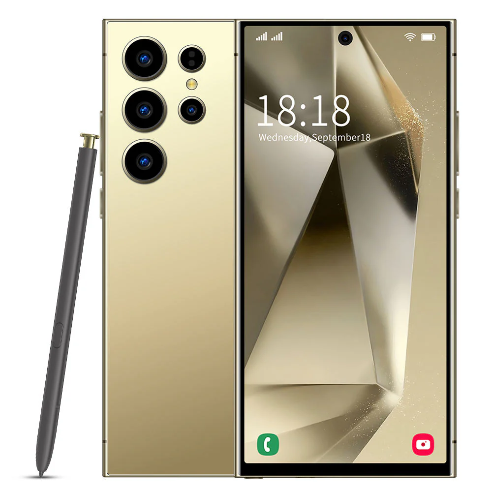 Galaxy S24 Ultra color titanio dorado con S Pen