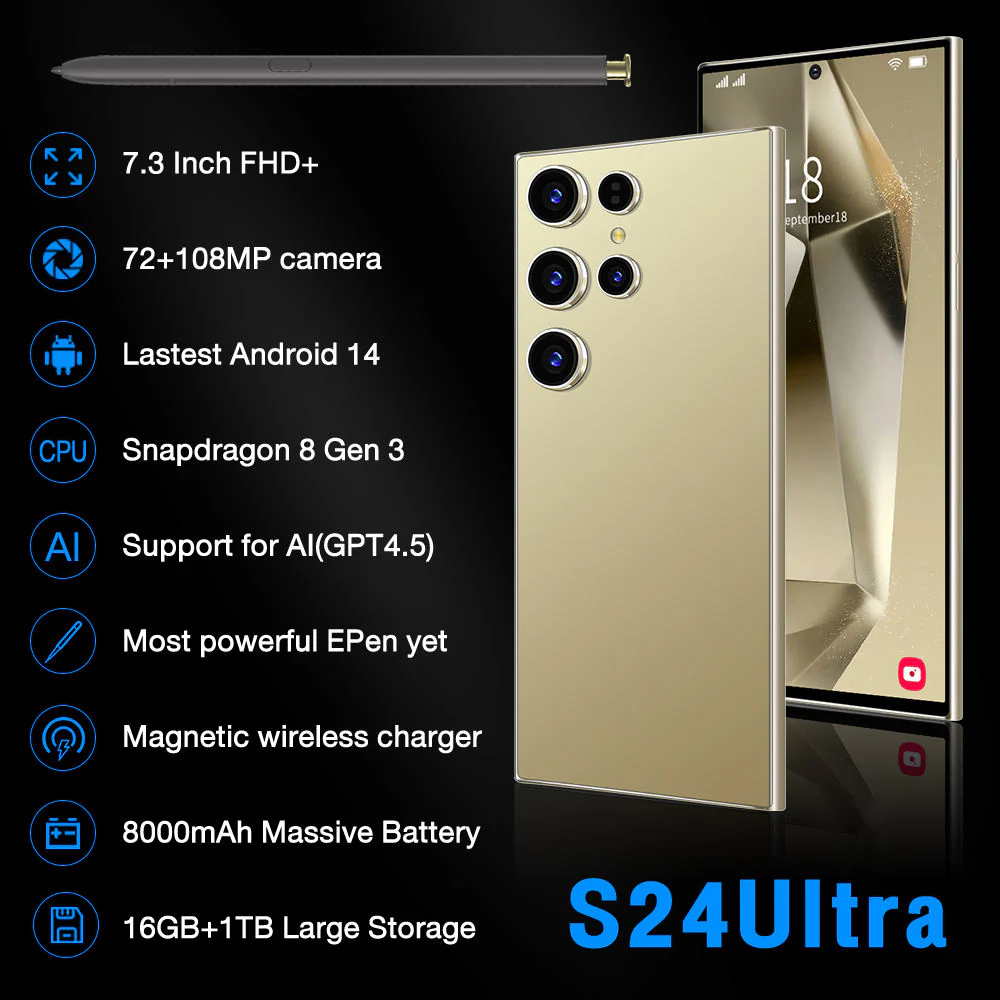 Galaxy S24 Ultra color titanio dorado con S Pen